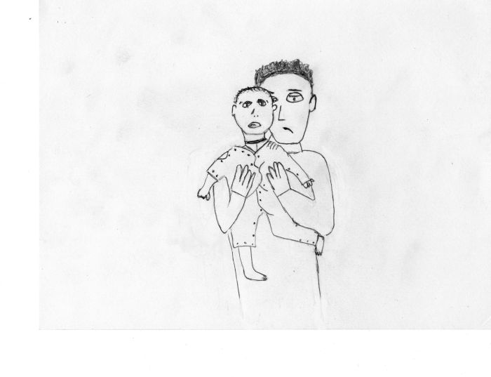 Myself holding a teenage character from the 1970's show The Jeffersons just before bedtime